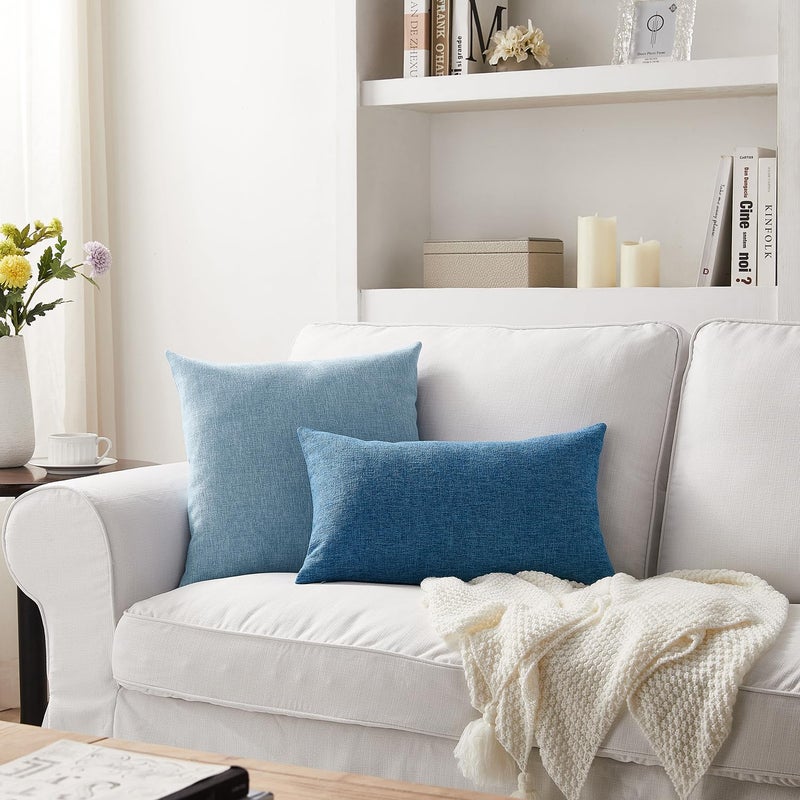 Meekio Set of 2 Light Blue Pillow Covers 20 x 20 Inch Farmhouse Boho Decorative Throw Pillow Covers Linen Cushion Covers for Sofa Couch D?cor - Image 3